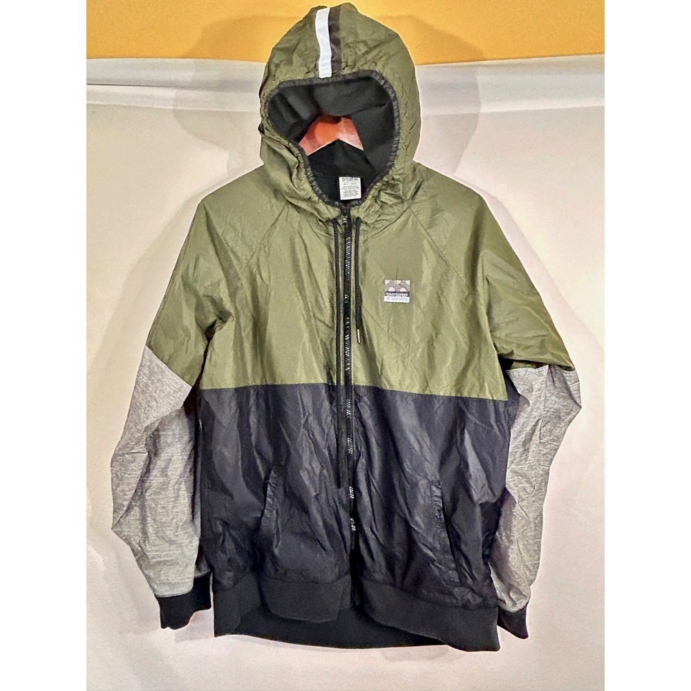 Victoria Secret Pink Anorak Full Zip Windbreaker Green Hoodie Fabric Lined Sz L